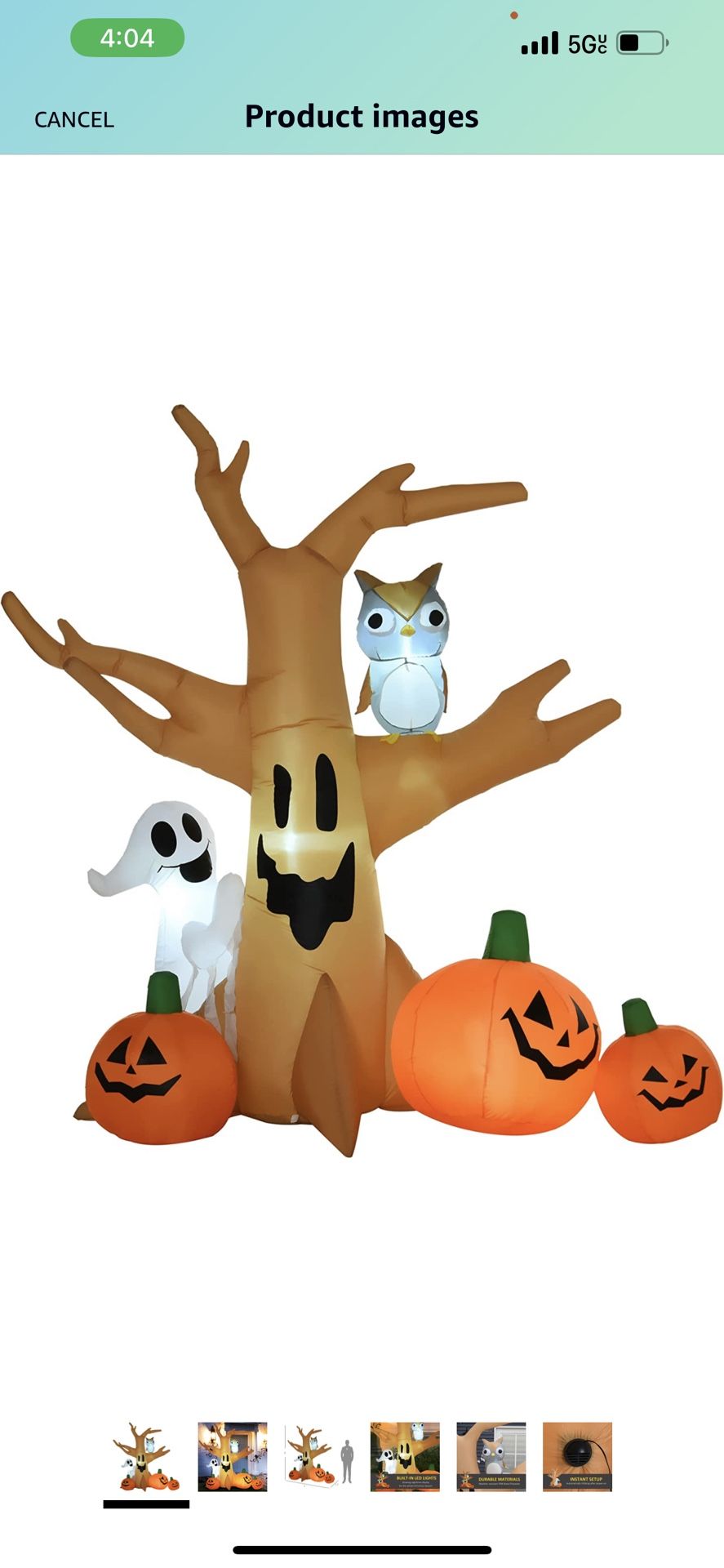 7.5' Tall Outdoor Lighted Inflatable Halloween Blow Decoration - Haunted Tree for Holiday Party Garden Lawn Yard with Owl/Ghost/Pumpkins