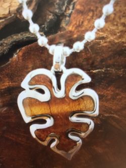 925 Silver Koa Wood monstera pendant