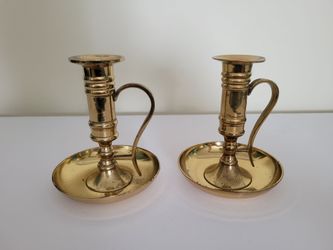Vintage Brass Candle Holder Chamber Candlestick Long Handle Double Wax Catcher