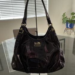 COACH Maggie Madison Deep Purple Patent Leather Purse  & Matching Wallet Set