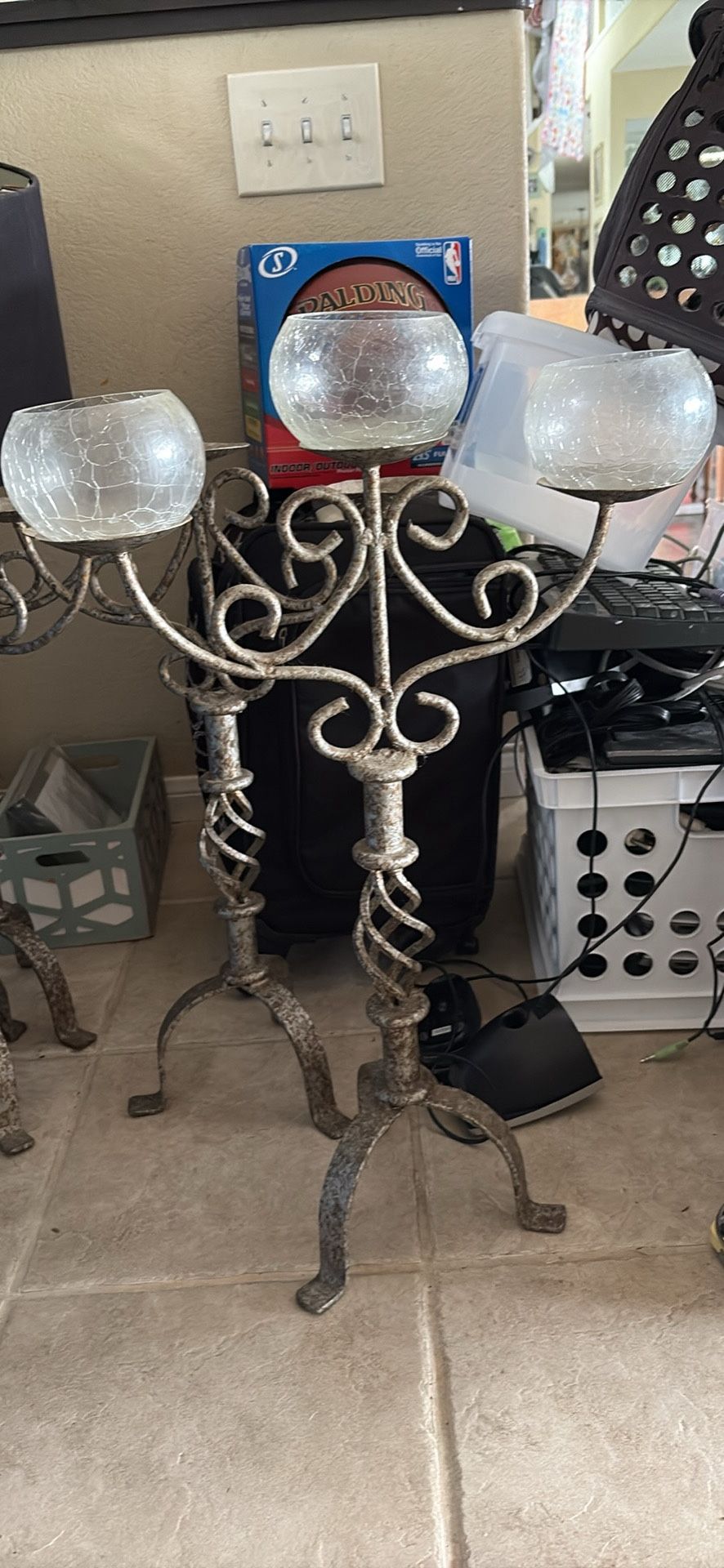 Handmade Metal Candelabras – Set of 7 (Made in Mexico) with 19 Glass Holders