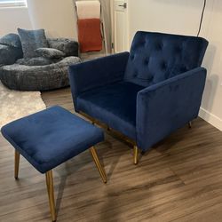 Velvet Accent Chair with Adjustable Armrests and Backrest, Button Tufted Lounge Chair, Single Recliner Armchair with Ottoman
