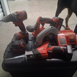Milwaukee Tools(4) With Charger And Extra Batteries 