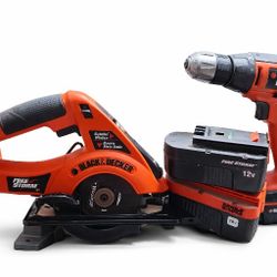 Circular Saw + Drill Combo Black & Decker Firestorm – Battery IncludedBlack & Decker Firestorm circular saw and cordless drill combo.
Includes: • Circ