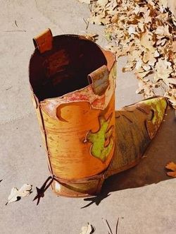 Rustic Orange Shaft Cultural Inspired Multicolors  Xl Metal Cowboy Boot Planter