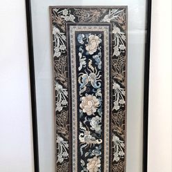 Chinese Silk Embroidered Tapestry Panel W/Butterfly & Floral Motifs Framed Antiq