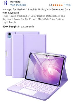 Keyboard Case for iPad Air 11 Inch & Air 5th/4th Generation, Trackpad, Backlit RGB, Light Purple