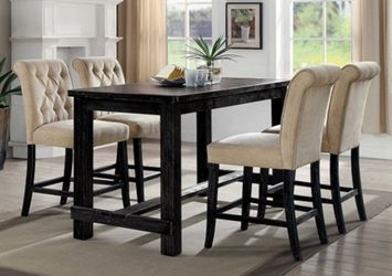 Brand New Antique Black & Beige 5pc Counter Height Dining Table Set