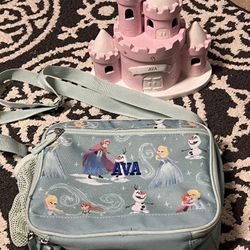 Personalized Pottery Barn Name Ava Frozen Lunchbox And Castle Piggie Bank