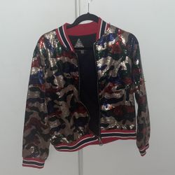 camo sequin bomber jacket 