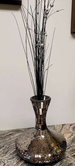 1980s Modern Silver Glass Vase Embellished With Mirrored Pieces