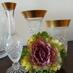 3 small  CRYSTAL Vases 5 to 6 "  , Diamante cut