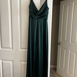 Satin Hunter Green Prom Dress - $50