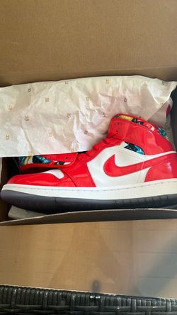 Air Jordan 1 Mid Red Patent Leather Sneakers