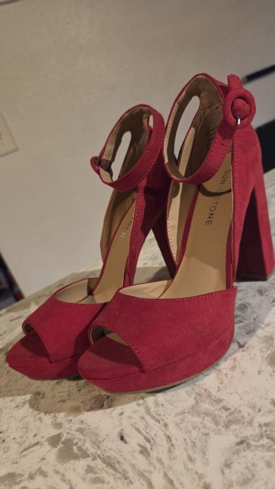 Sun + Stone SS Reeta 4inch Red Heels Size 6.5