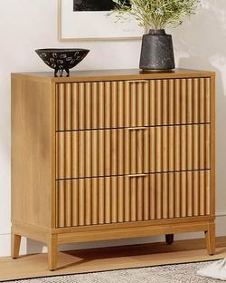 Nathan James Jasper Warm Pine 31 in. 3-Drawer Fluted Dresser | SaleSum