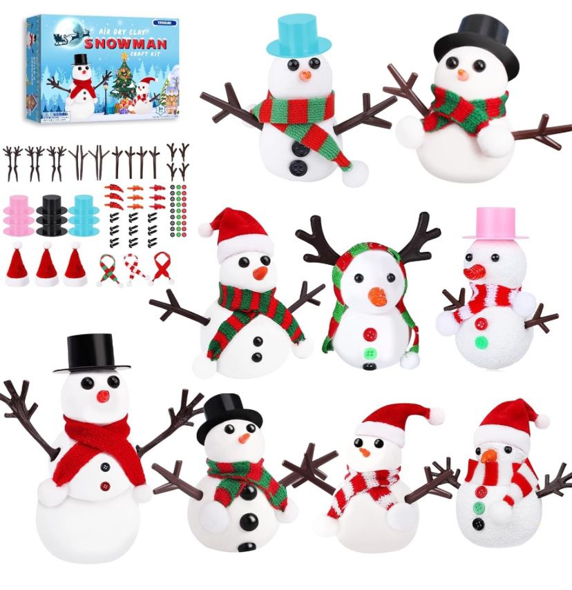 Christmas Crafts Xmas Gifts,Molding Clay Snowman DIY Kit,9Pack Build a Snowman Kit