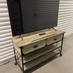 55” SAMSUNG 4K SMART UHD LED TV + TV STAND MEDIA CONSOLE TABLE + BRAND NEW LED LIGHTS