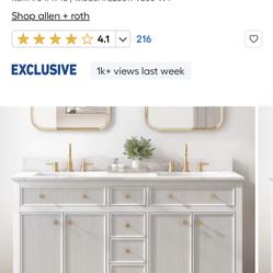 allen + roth Sandbanks 60-in Greige Undermount Double Sink Bathroom Vanity with White Engineered Stone Top