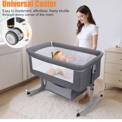 3 in 1 Baby Bassinet | Bedside Sleeper with Storage Basket and Wheels | Bedside Crib for Baby | Height Adjustable Bedside Bassinet Movable Beside Bass
