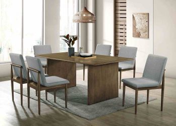 7pc Mid Century Dining Table Set with Padded Chairs