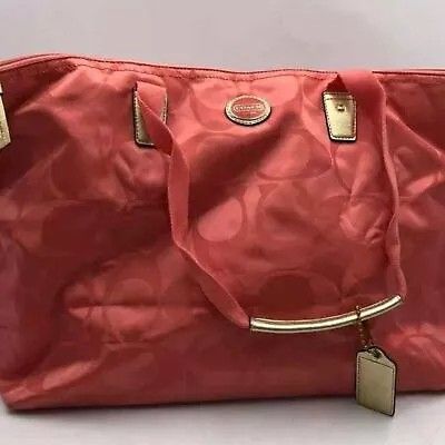Coach Designer Red Coral Peach Weekender Tote Bag Purse
