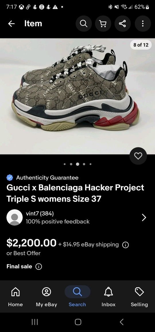 Gucci x Balenciaga Hacker Project Triple S womens Size 7