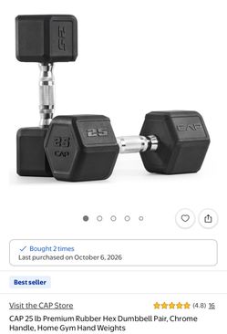 CAP 25 lb Rubber Hex Dumbbell Pair