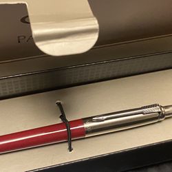 Vintage Parker Ballpoint Red & Silver Metal Blue Ink Pen - New Never Used
