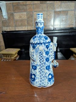 Russian Gzhel porcelain figural decanter designed in the style of an ambassador
