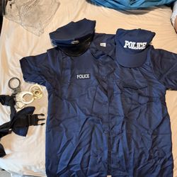 Spirit Halloween Police Shirt With Two Hats And Accessories 