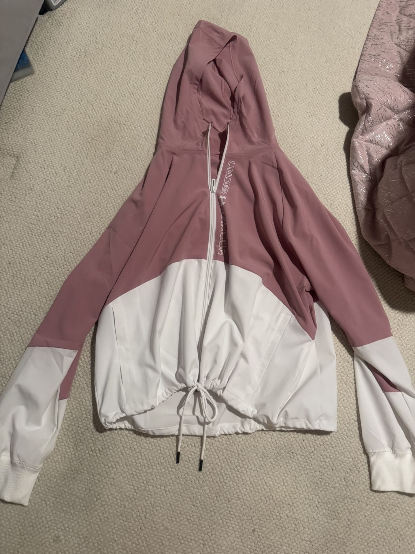 Nwot Womens Large Under Armour Storm Pink White Full Zip Jacket
