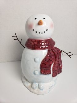 Snowman Ceramic Storage Container NICE!