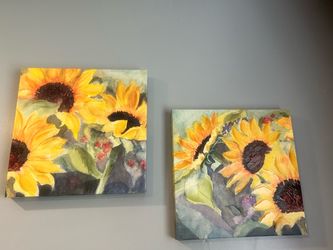 Sunflower Watercolor Canvas Paintings Set of 2