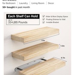 Floating Wall Shelves 17 Inch Solid Wood Hanging Wood Shelves with Brackets
