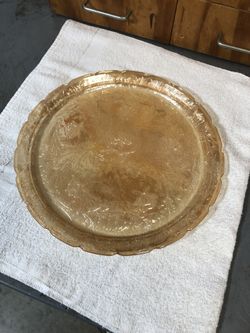 Beautiful Antique Floragold Iridescent 13 1/2 In. Serving Platter By Jeannette Glass Co. , $25