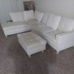 sectional all leather couches with ottoman  (white)