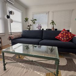 86 Inch Modern Fabric Blue Sofa 