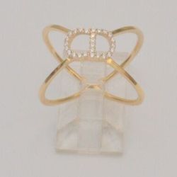 14k Solid Yellow Gold Crossed Bands Oval Design with Cz Ring Size 7.5 - 8