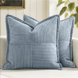 MIULEE Decorative Throw Pillow Covers for Couch 20x20 Inch Dusty Blue
2 Pack, Boho Broadside Striped Patchwork Pillow Covers, Soft Corduroy Cushion Ca