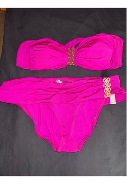 Hot Pink Bandeau Bikini Set with Gold Hardware