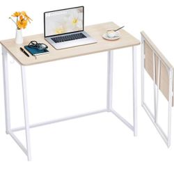 Folding Desk, Small Foldable Desk 31.5" for Small Spaces, Space Saving Computer Table Writing Workstation for Home Office, Easy Assembly, Oak 