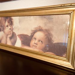 Wall Art prints Gilded Frame  Religious Faith Angels By Italian Artist 