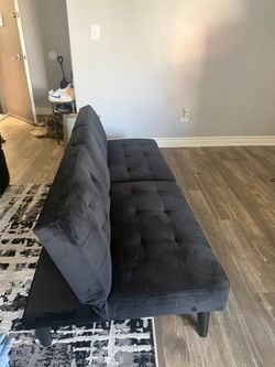 Black Velvet Tufted Futon Sofa
