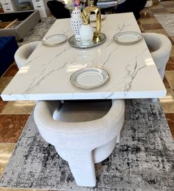 White Marble-Top Dining Table with chairs super sale 👌