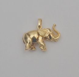 14K Yellow Gold Articulated Elephant Pendant Charm Double Sided 23.4mm 5.5g