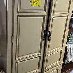 Large French Country Armoire / Entertainment Cabinet – Cream Wood Finish