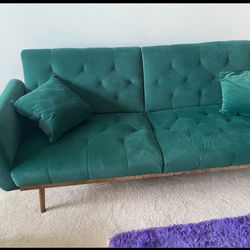 Emerald Green Velvet Pull Out Sofa 
