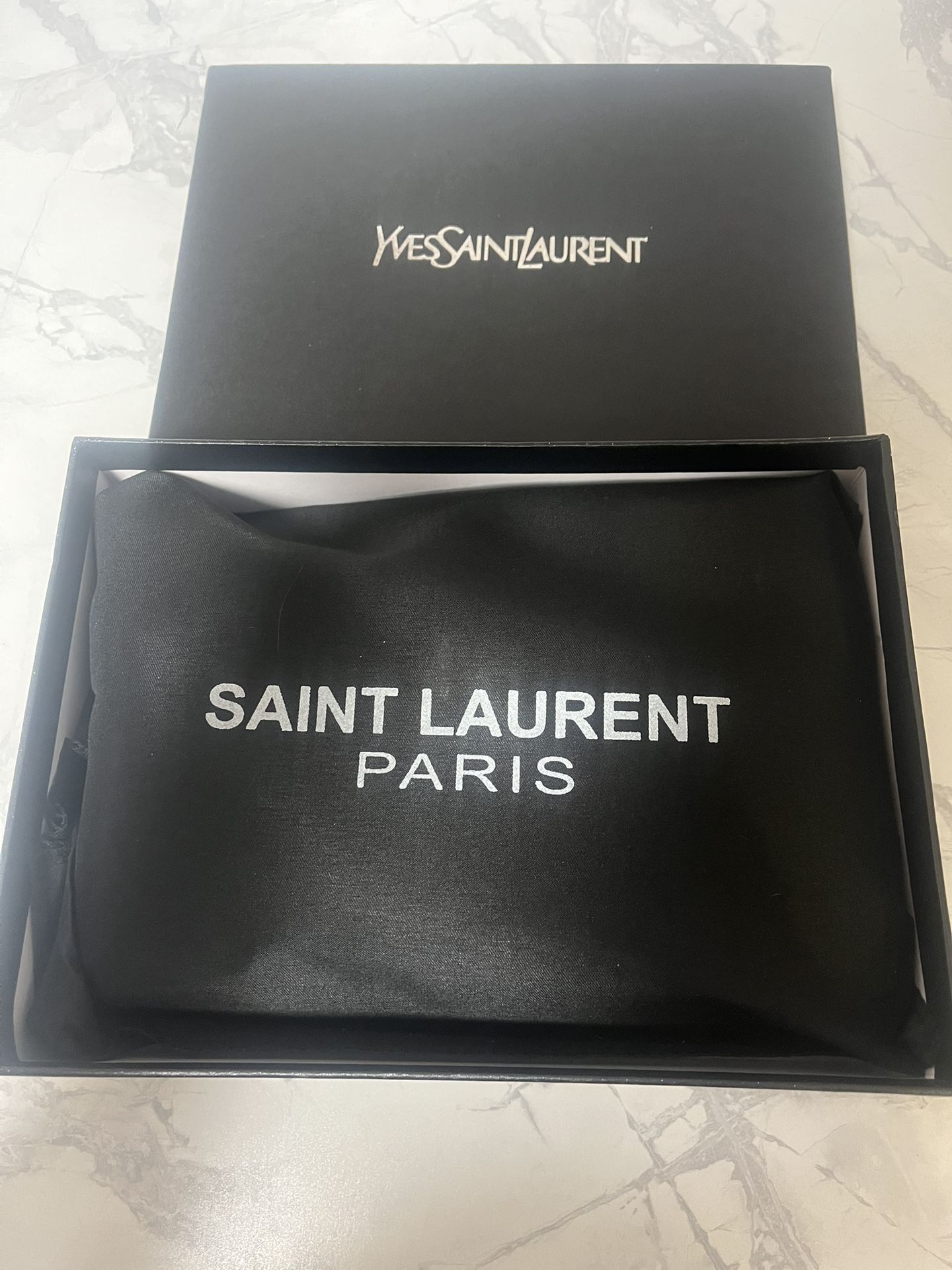 Saint Laurent Monogram Black Chevron Leather Clutch Bag with YSL Logo – New