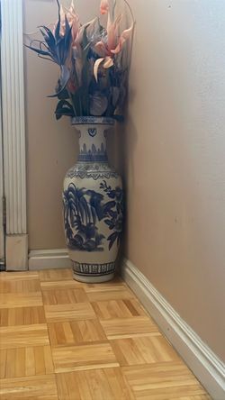 Large Blue and White Porcelain Floor Vase